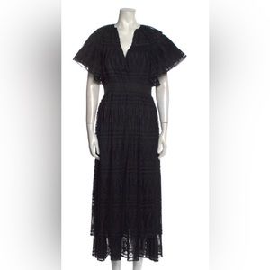 Sandro Long Black Pleated Lace Dress (NWT)